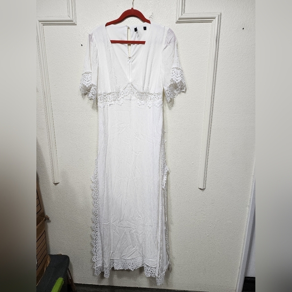 Lulus Sweeten the Occasion White Lace Short Sleeve Maxi Dress M Wedding Party - Picture 6 of 10